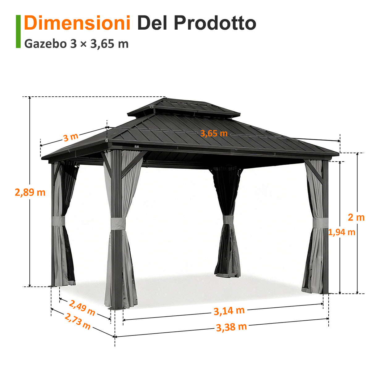Patioslife Luxury Haven Pergola da Giardino in Alluminio con Tetto Doppio Ventilato, Colonne 120×120 mm, Grondaie e Tende – Ideale per Cortile e Giardino