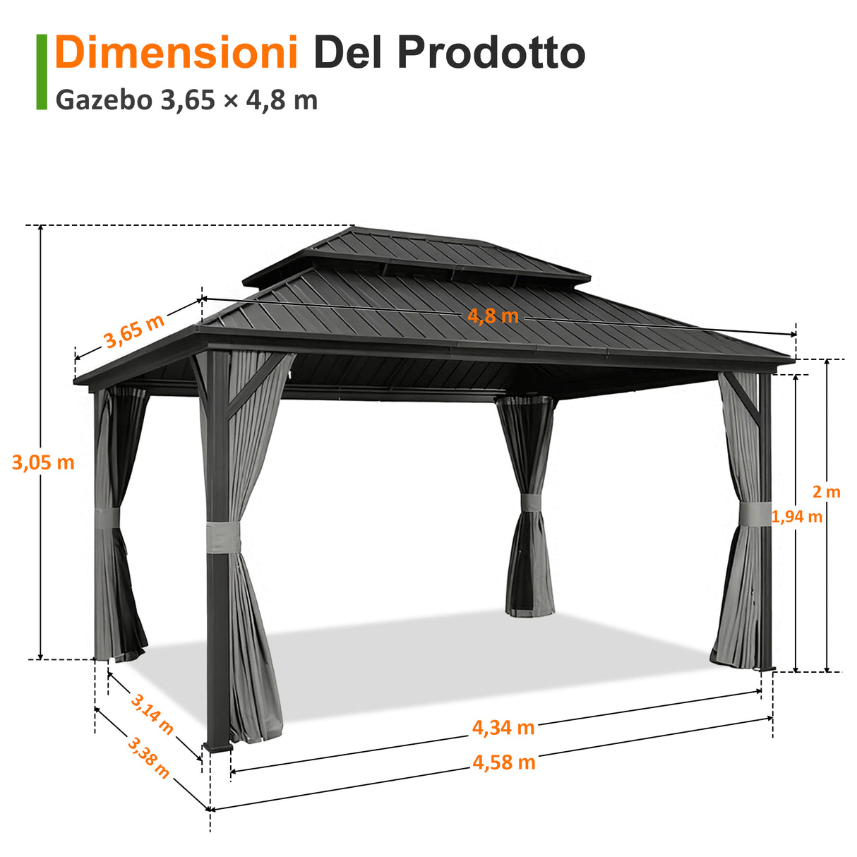Patioslife Luxury Haven Pergola da Giardino in Alluminio con Tetto Doppio Ventilato, Colonne 120×120 mm, Grondaie e Tende – Ideale per Cortile e Giardino