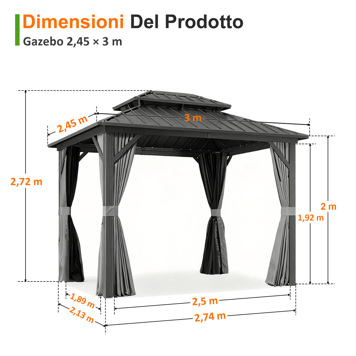 Patioslife Luxury Haven Pergola da Giardino in Alluminio con Tetto Doppio Ventilato, Colonne 120×120 mm, Grondaie e Tende – Ideale per Cortile e Giardino