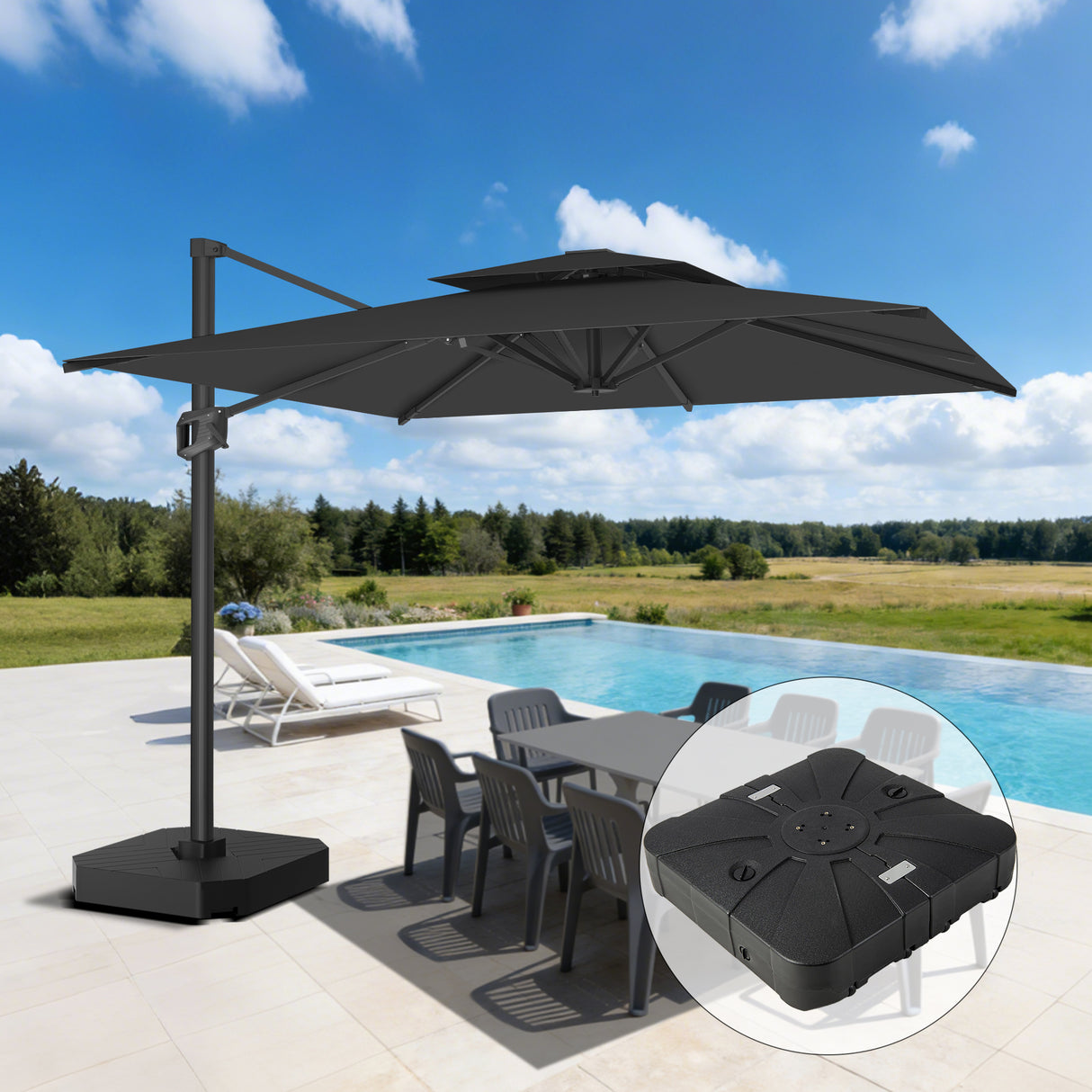 Patioslife Aegis Pro™ Ombrellone a Braccio con Base Incrociata, Struttura Robusta e Palo in Alluminio Verniciato a Polvere – Ombrellone da Giardino e Patio per Esterni