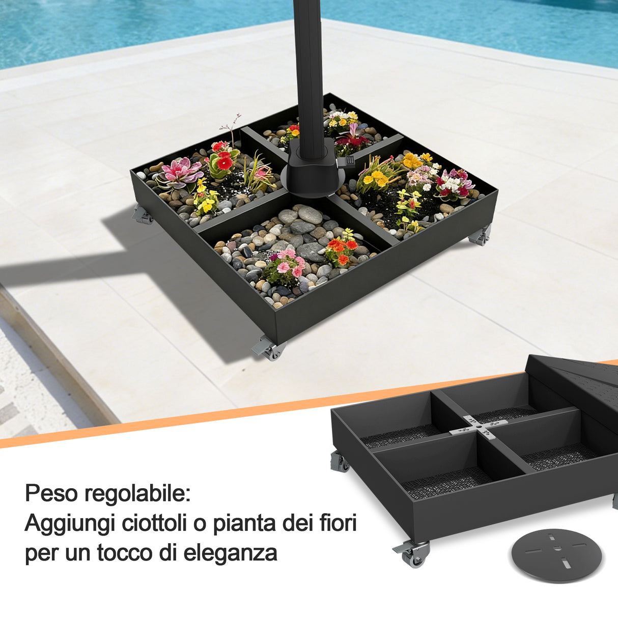 Patioslife - Base per Ombrellone a Braccio fino a 400kg | Supporto Carrellato Modulare con Ruote e Freno, Compatibile serie Aegis e Ombrelloni a Sbalzo