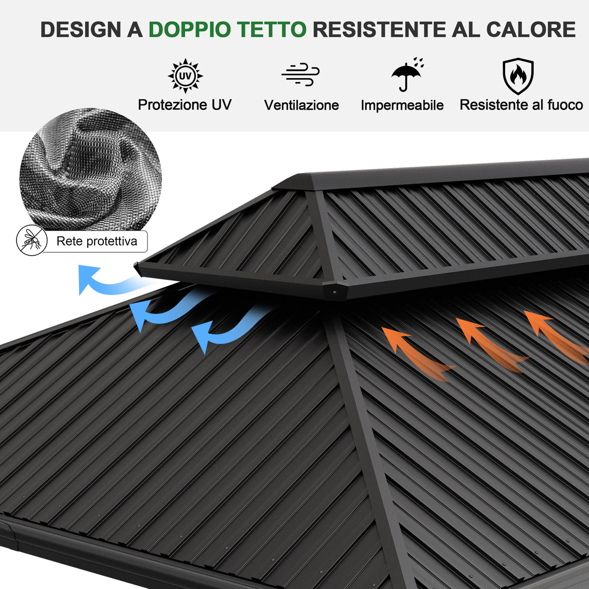 Patioslife Luxury Haven Pergola da Giardino in Alluminio con Tetto Doppio Ventilato, Colonne 120×120 mm, Grondaie e Tende – Ideale per Cortile e Giardino