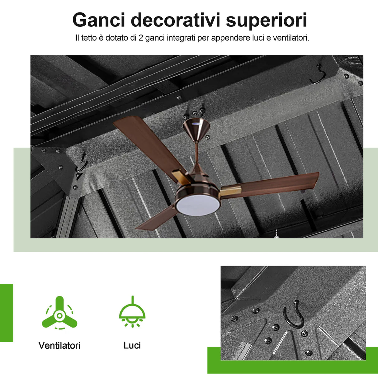 Patioslife Luxury Haven Pergola da Giardino in Alluminio con Tetto Doppio Ventilato, Colonne 120×120 mm, Grondaie e Tende – Ideale per Cortile e Giardino