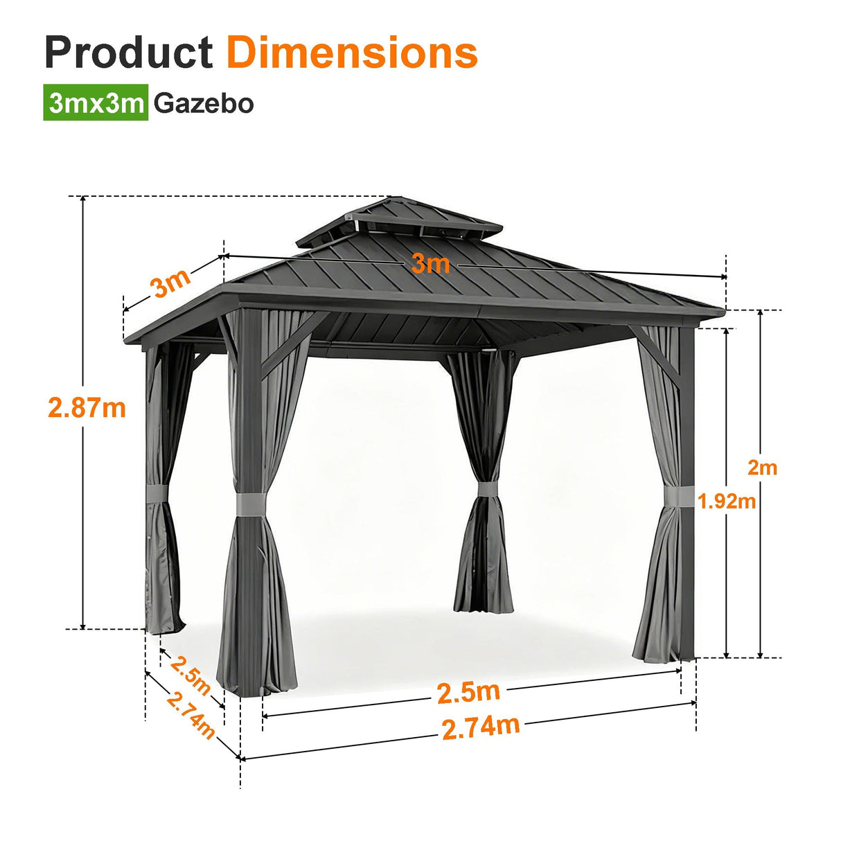 Patioslife Luxury Haven Pergola da Giardino in Alluminio con Tetto Doppio Ventilato, Colonne 120×120 mm, Grondaie e Tende – Ideale per Cortile e Giardino