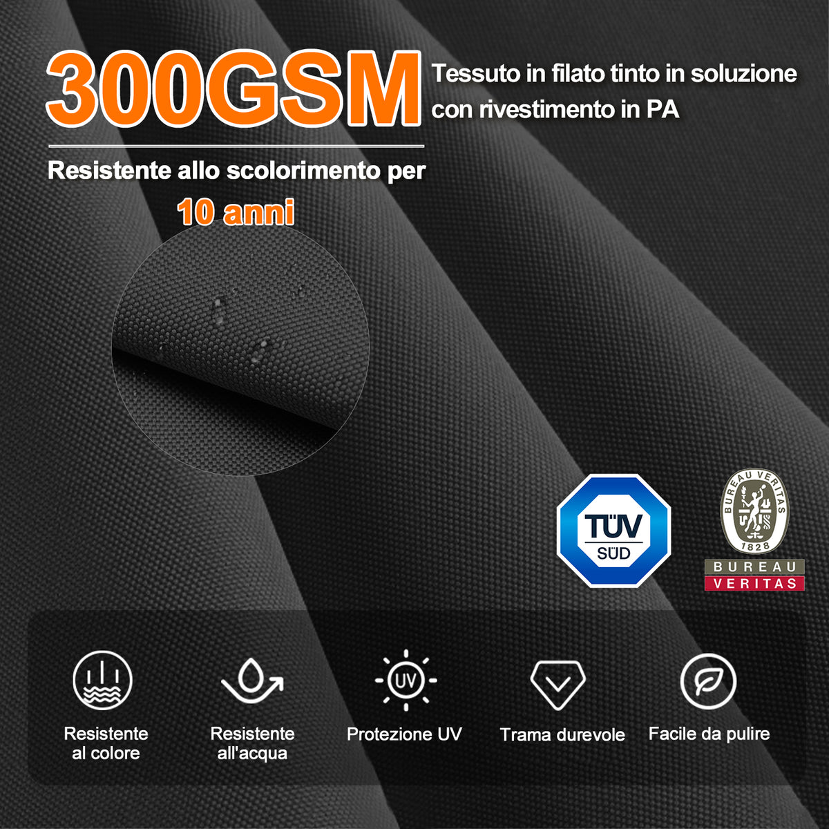 Patioslife Aegis premium – Ombrellone a braccio con luci LED su tutte le stecche, stecche in fibra di vetro e palo in alluminio verniciato