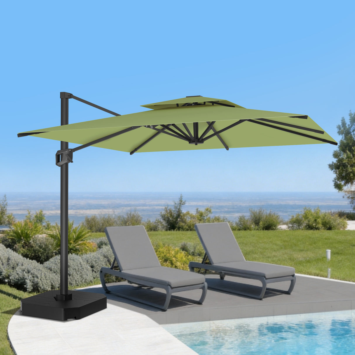 Patioslife Aegis Pro™ Ombrellone a Braccio con Base Incrociata, Struttura Robusta e Palo in Alluminio Verniciato a Polvere – Ombrellone da Giardino e Patio per Esterni