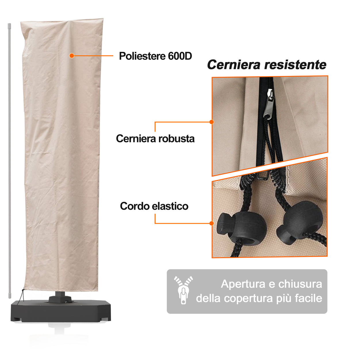 Patioslife Aegis – Copertura per Ombrellone a Braccio Ø 2,7–4 m – Tessuto Oxford 600D, Impermeabile e Anti-UV