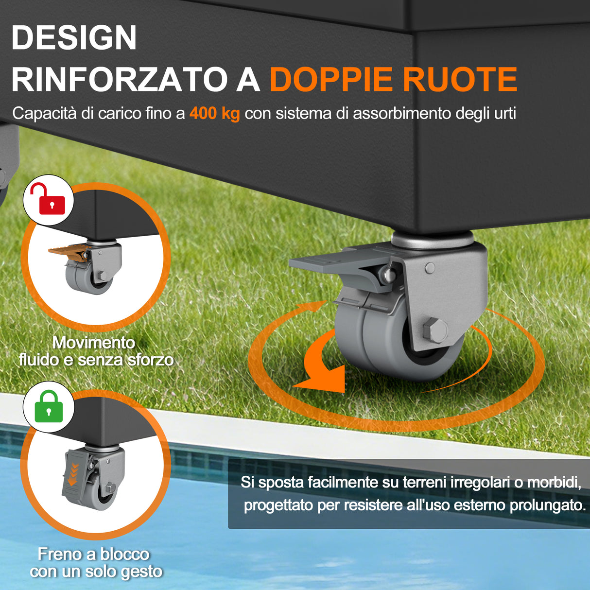 Patioslife - Base per Ombrellone a Braccio fino a 400kg | Supporto Carrellato Modulare con Ruote e Freno, Compatibile serie Aegis e Ombrelloni a Sbalzo