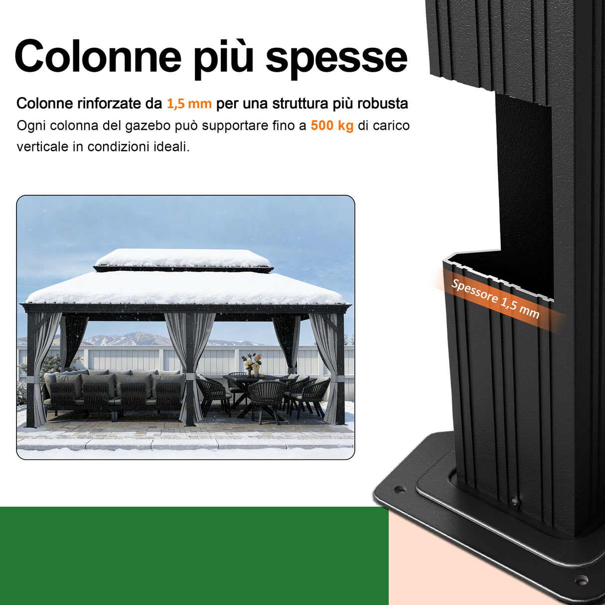 Patioslife Luxury Haven Pergola da Giardino in Alluminio con Tetto Doppio Ventilato, Colonne 120×120 mm, Grondaie e Tende – Ideale per Cortile e Giardino