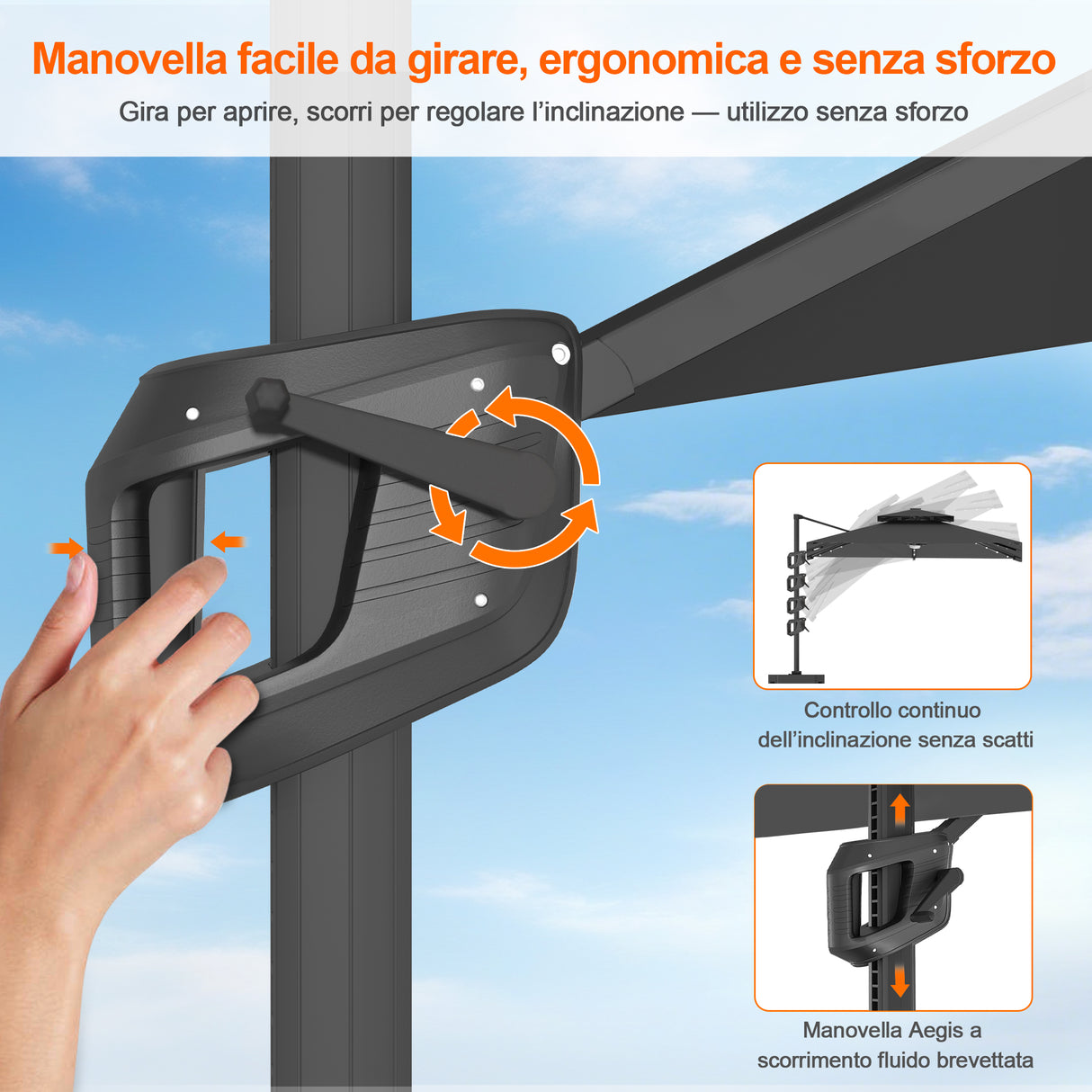 Patioslife Aegis Pro Ombrellone a Braccio con Luci LED, Struttura in Alluminio Rinforzato e Verniciato a Polvere — Ombrellone da Giardino e Patio per Esterni