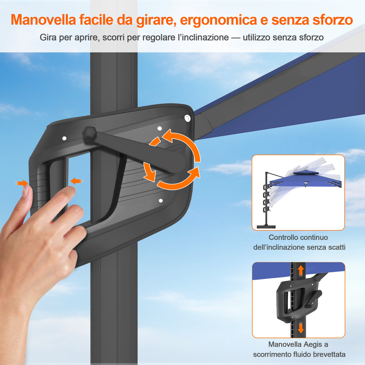 Patioslife Aegis Pro Ombrellone a Braccio con Luci LED, Struttura in Alluminio Rinforzato e Verniciato a Polvere — Ombrellone da Giardino e Patio per Esterni