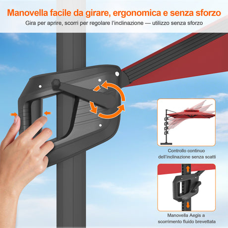 Patioslife Aegis Pro™ Ombrellone a Braccio con Base Incrociata, Struttura Robusta e Palo in Alluminio Verniciato a Polvere – Ombrellone da Giardino e Patio per Esterni