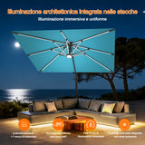 Patioslife Aegis Premium Ombrellone a Braccio con Luci LED a Striscia su Tutte le Stecche, Stecche in Fibra di Vetro, Palo in Alluminio Verniciato a Polvere e Copertura Protettiva – Ombrellone da Giardino e Patio di Lusso per Esterni