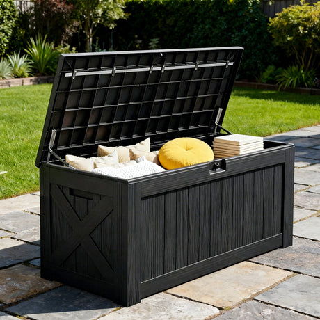Scatola da Esterno in Resina, Grande Contenitore Impermeabile per Arredamento da Patio, Attrezzi da Giardino e Accessori per Piscina, Bloccabile, Resistente ai UV