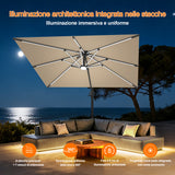 Patioslife Aegis Premium Ombrellone a Braccio con Luci LED a Striscia su Tutte le Stecche, Stecche in Fibra di Vetro, Palo in Alluminio Verniciato a Polvere e Copertura Protettiva – Ombrellone da Giardino e Patio di Lusso per Esterni