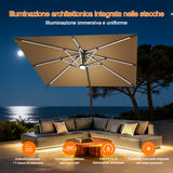 Patioslife Aegis Premium Ombrellone a Braccio con Luci LED a Striscia su Tutte le Stecche, Stecche in Fibra di Vetro, Palo in Alluminio Verniciato a Polvere e Copertura Protettiva – Ombrellone da Giardino e Patio di Lusso per Esterni