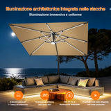 Patioslife Aegis Premium Ombrellone a Braccio con Luci LED a Striscia su Tutte le Stecche, Stecche in Fibra di Vetro, Palo in Alluminio Verniciato a Polvere e Copertura Protettiva – Ombrellone da Giardino e Patio di Lusso per Esterni
