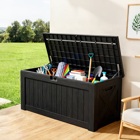 Scatola da Esterno in Resina, Grande Contenitore Impermeabile per Arredamento da Patio, Attrezzi da Giardino e Accessori per Piscina, Bloccabile, Resistente ai UV