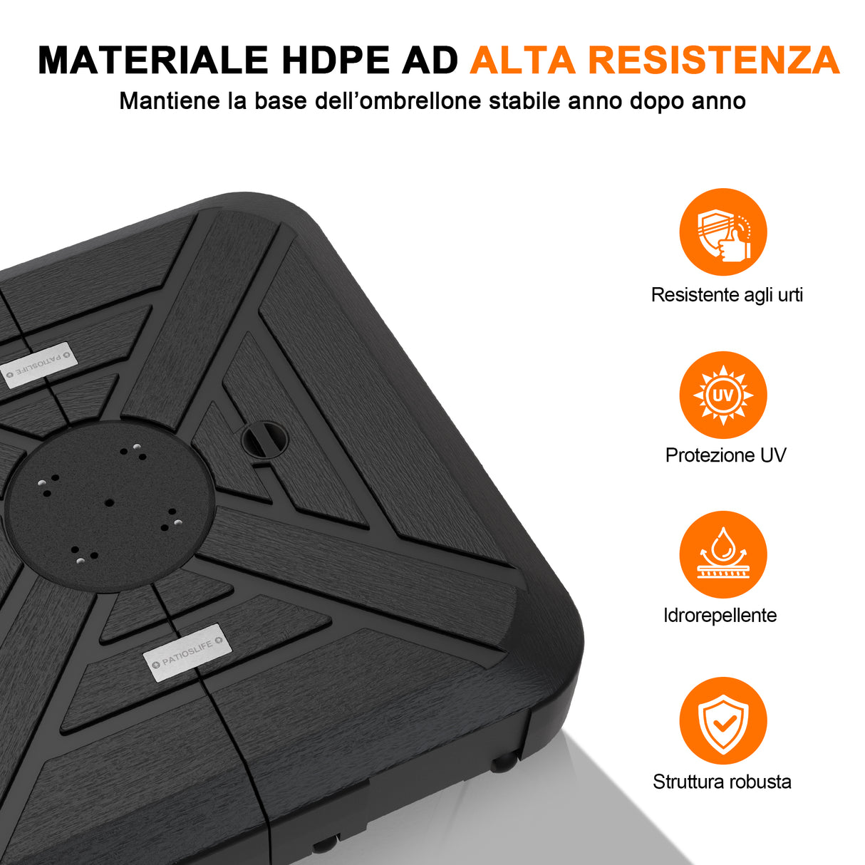 Base con Ruote per Ombrellone 115–200kg, Supporto Esterno Robusto con Pesi Ricaricabili in HDPE per Stabilità su Patio, Giardino e Piscina