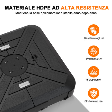 Base con Ruote per Ombrellone 115–200kg, Supporto Esterno Robusto con Pesi Ricaricabili in HDPE per Stabilità su Patio, Giardino e Piscina