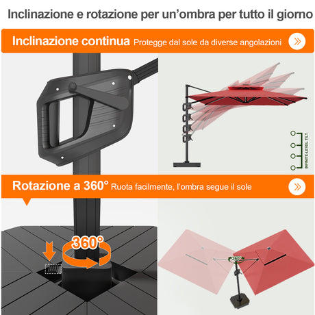Patioslife Aegis Premium Ombrellone a Braccio con Luci LED a Striscia su Tutte le Stecche, Stecche in Fibra di Vetro, Palo in Alluminio Verniciato a Polvere e Copertura Protettiva – Ombrellone da Giardino e Patio di Lusso per Esterni