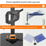 Patioslife Aegis premium – Ombrellone a braccio con luci LED su tutte le stecche, stecche in fibra di vetro e palo in alluminio verniciato