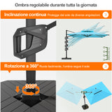 Patioslife Aegis premium – Ombrellone a braccio con luci LED su tutte le stecche, stecche in fibra di vetro e palo in alluminio verniciato