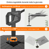 Patioslife Aegis premium – Ombrellone a braccio con luci LED su tutte le stecche, stecche in fibra di vetro e palo in alluminio verniciato