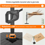 Patioslife Aegis premium – Ombrellone a braccio con luci LED su tutte le stecche, stecche in fibra di vetro e palo in alluminio verniciato