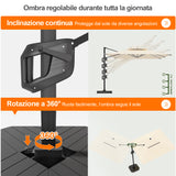 Patioslife Aegis premium – Ombrellone a braccio con luci LED su tutte le stecche, stecche in fibra di vetro e palo in alluminio verniciato
