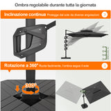 Patioslife Aegis premium – Ombrellone a braccio con luci LED su tutte le stecche, stecche in fibra di vetro e palo in alluminio verniciato