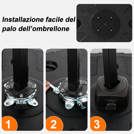 Base con Ruote per Ombrellone 115–200kg, Supporto Esterno Robusto con Pesi Ricaricabili in HDPE per Stabilità su Patio, Giardino e Piscina