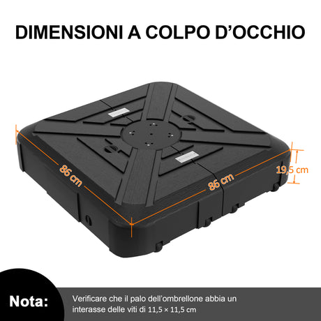 Base con Ruote per Ombrellone 115–200kg, Supporto Esterno Robusto con Pesi Ricaricabili in HDPE per Stabilità su Patio, Giardino e Piscina
