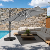 Patioslife Aegis Premium Ombrellone a Braccio con Luci LED a Striscia su Tutte le Stecche, Stecche in Fibra di Vetro, Palo in Alluminio Verniciato a Polvere e Copertura Protettiva – Ombrellone da Giardino e Patio di Lusso per Esterni