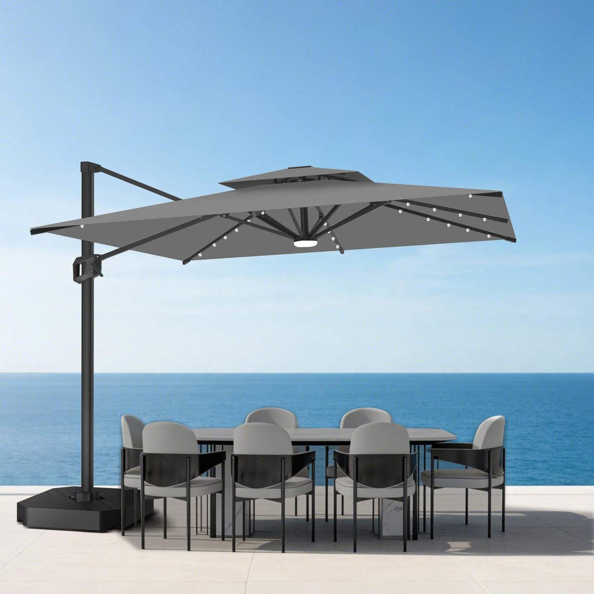 Patioslife Aegis Pro Ombrellone a Braccio con Luci LED, Struttura in Alluminio Rinforzato e Verniciato a Polvere — Ombrellone da Giardino e Patio per Esterni