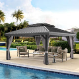 Patioslife Luxury Haven Pergola da Giardino in Alluminio con Tetto Doppio Ventilato, Colonne 120×120 mm, Grondaie e Tende – Ideale per Cortile e Giardino
