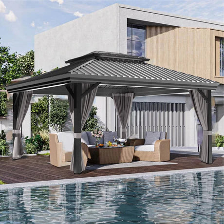 Pergola da Esterno 3x4m Patioslife: Struttura Robusta 120x120 con Tetto Antipioggia e Zanzariere