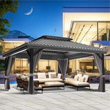 Patioslife Luxury Haven Pergola da Giardino in Alluminio con Tetto Doppio Ventilato, Colonne 120×120 mm, Grondaie e Tende – Ideale per Cortile e Giardino