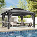 Patioslife Luxury Haven Pergola da Giardino in Alluminio con Tetto Doppio Ventilato, Colonne 120×120 mm, Grondaie e Tende – Ideale per Cortile e Giardino