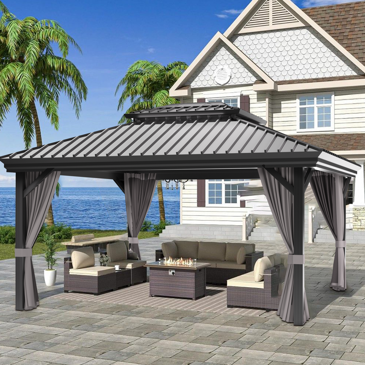 Pre-Order，Patioslife Haven，Hardtop Gazebo，Heavy-Duty Aluminium Frame，Double-Vented Roof，Curtains Included，Patio Pergola，Garden Pavilion，Backyard Shelter，Outdoor Entertaining，Weatherproof，Sunshade & Rain Protection，Modern Outdoor Furniture，Luxury Patio Structure，Contemporary Design，Durable Construction，Premium Outdoor Living
