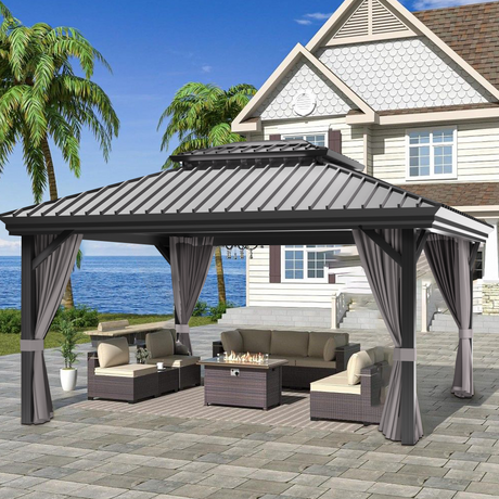 Pre-Order，Patioslife Haven，Hardtop Gazebo，Heavy-Duty Aluminium Frame，Double-Vented Roof，Curtains Included，Patio Pergola，Garden Pavilion，Backyard Shelter，Outdoor Entertaining，Weatherproof，Sunshade & Rain Protection，Modern Outdoor Furniture，Luxury Patio Structure，Contemporary Design，Durable Construction，Premium Outdoor Living
