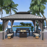Patioslife Luxury Haven Pergola da Giardino in Alluminio con Tetto Doppio Ventilato, Colonne 120×120 mm, Grondaie e Tende – Ideale per Cortile e Giardino