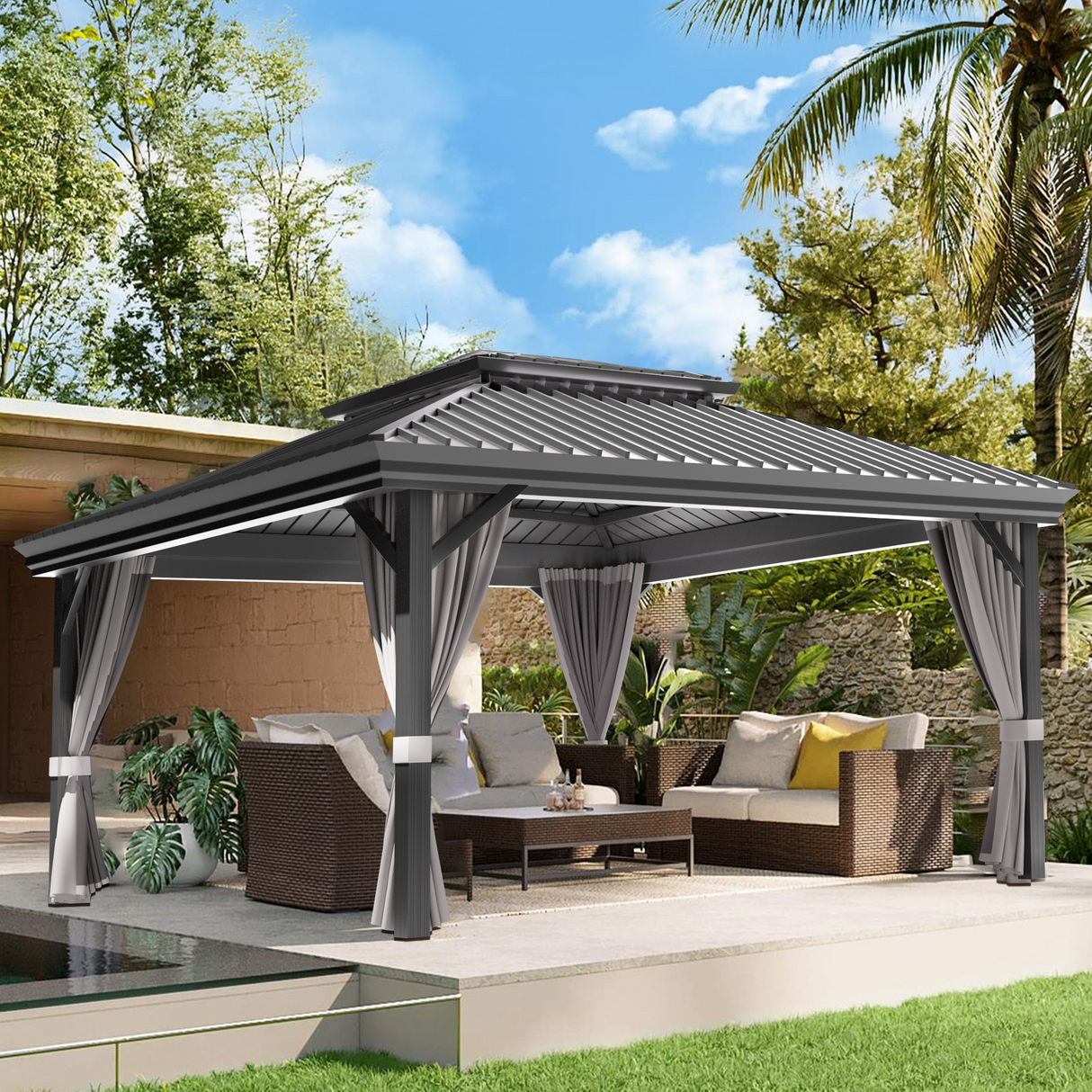 Pre-Order，Patioslife Haven，Hardtop Gazebo，Heavy-Duty Aluminium Frame，Double-Vented Roof，Curtains Included，Patio Pergola，Garden Pavilion，Backyard Shelter，Outdoor Entertaining，Weatherproof，Sunshade & Rain Protection，Modern Outdoor Furniture，Luxury Patio Structure，Contemporary Design，Durable Construction，Premium Outdoor Living

