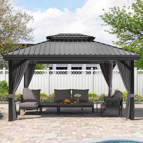 Pre-Order，Patioslife Haven，Hardtop Gazebo，Heavy-Duty Aluminium Frame，Double-Vented Roof，Curtains Included，Patio Pergola，Garden Pavilion，Backyard Shelter，Outdoor Entertaining，Weatherproof，Sunshade & Rain Protection，Modern Outdoor Furniture，Luxury Patio Structure，Contemporary Design，Durable Construction，Premium Outdoor Living
