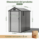 Patioslife YardVault Casetta da Giardino in Resina con Pavimento Impermeabile, Finestra e Porta con Serratura – Shed da Giardino Esterno, Protezione per Attrezzi e Giardino