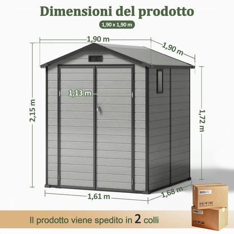 Patioslife YardVault Casetta da Giardino in Resina con Pavimento Impermeabile, Finestra e Porta con Serratura – Shed da Giardino Esterno, Protezione per Attrezzi e Giardino