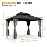 Patioslife Luxury Haven Gazebo da Giardino in Alluminio con Tetto Doppio Ventilato, Grondaie per il Draining, Colonne da 120×120 mm e Tende – Gazebo da Esterno Popolare per Cortile e Giardino