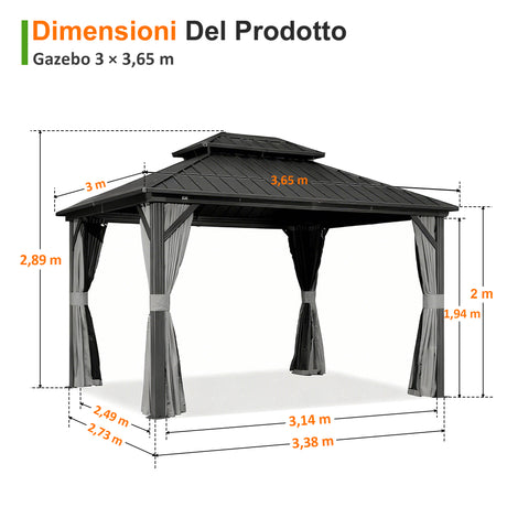 Patioslife Luxury Haven Gazebo da Giardino in Alluminio con Tetto Doppio Ventilato, Grondaie per il Draining, Colonne da 120×120 mm e Tende – Gazebo da Esterno Popolare per Cortile e Giardino