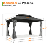 Patioslife Luxury Haven Gazebo da Giardino in Alluminio con Tetto Doppio Ventilato, Grondaie per il Draining, Colonne da 120×120 mm e Tende – Gazebo da Esterno Popolare per Cortile e Giardino