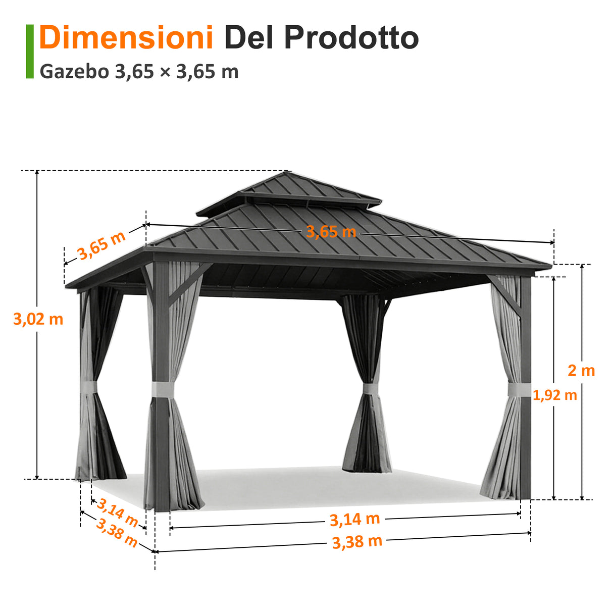 Patioslife Luxury Haven Gazebo da Giardino in Alluminio con Tetto Doppio Ventilato, Grondaie per il Draining, Colonne da 120×120 mm e Tende – Gazebo da Esterno Popolare per Cortile e Giardino